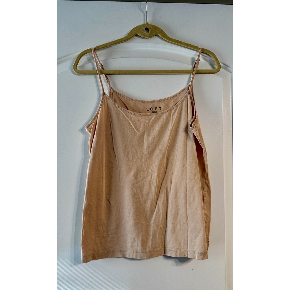 LOFT Cami Large Tan Adjustable Strap Cotton Blend Scoop Neck Neutral Layering
